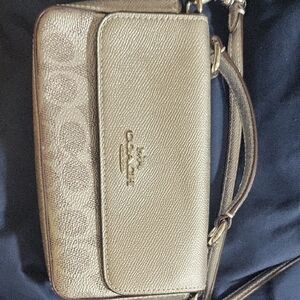 Coach Metallic Gold Crossbody Wristlet Bag with Logo